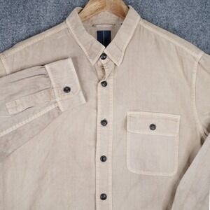 OOBE Button Down Shirt Mens L Tan Cotton Silk Blend Corduroy Texture Long Slv